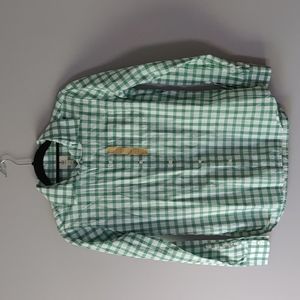 Lands End Boys Plaid Gingham Green Dress Shirt Button Up Large (14-16)
